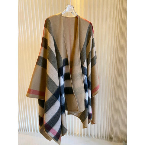 outfit inspo fall British Plaid Cashmere Wool Cloak Double-Sided Dual-Use Oversized Shawl Scarf Thickened Warm Autumn and Winter All-Matching Women