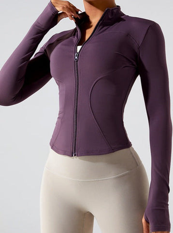 Sonicelife-Violet Zipper Long-Sleeved Quick Drying Fitness Sports Top