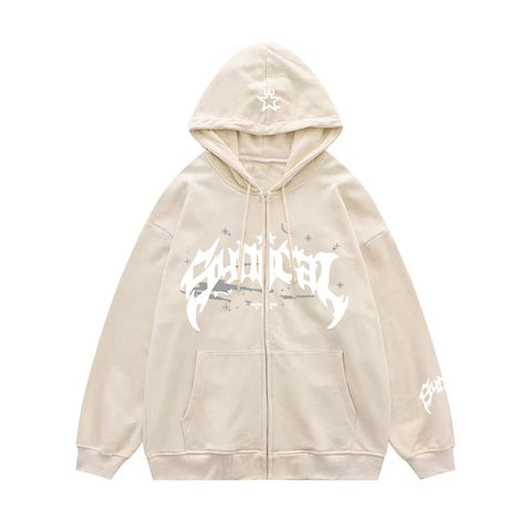 Sonicelife Letter Star Print Contrast Color Oversized Hoodie