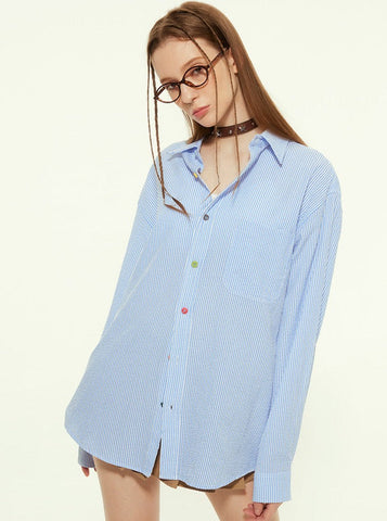 Sonicelife-High-End Color Contrast Loose Long-Sleeved Shirt