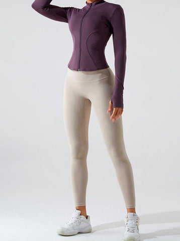 Sonicelife-Violet Zipper Long-Sleeved Quick Drying Fitness Sports Top