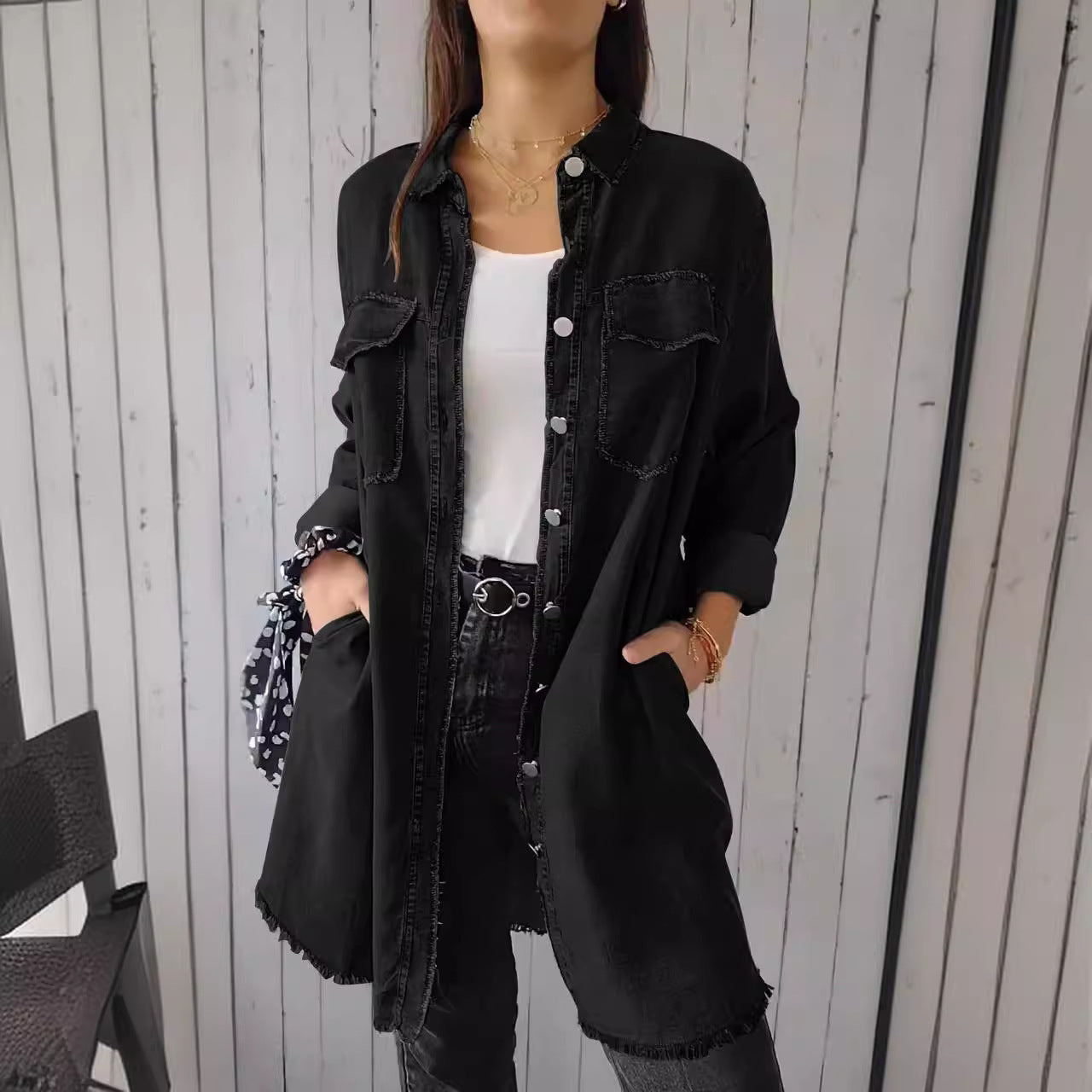 concert outfit 2024 Ins Street Style Autumn Fashion Loose Lapel Women's Denim Coat 9771