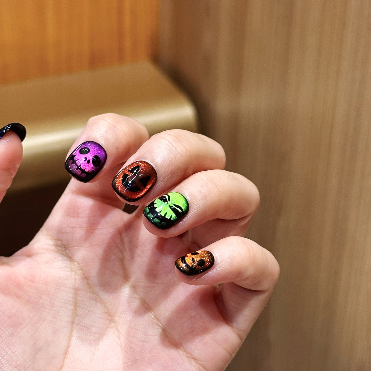 men’s fall fashion 2024 Halloween Handmade Wear Nail Dopamine Special Cat Eye Hand Painted Funny Cartoon Pumpkin Head Cute Fake Nails