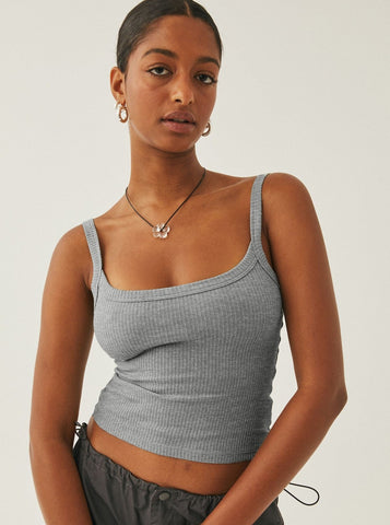 Sonicelife-Grey Sexy Knitted Camisole Sleeveless Crop Top