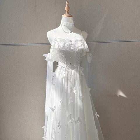 mythical creatures dress to impress Evening Dress New White Summer Wind Chimes Spring and Summer White Moonlight Feeling Stairs Butterfly Theme Fairy Fairy Fairy Skirt