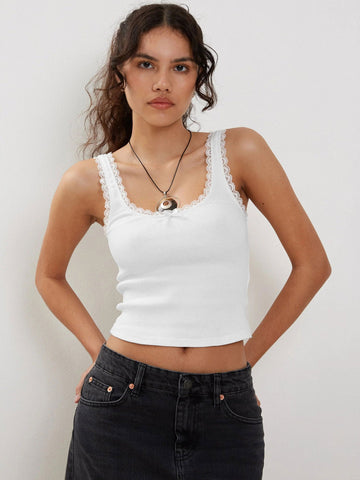 Sonicelife-White Tank Lace Sleeveless Crop Top