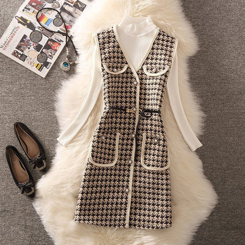 business casual outfits woman Vest Women's Clothing Autumn and Winter New Chanel Style Vest Internet Celebrity Fashion Age-Reducing Bottoming Shirt Two-Piece Suit for Women