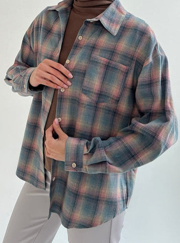 Sonicelife-Casual Plaid Long Sleeve Button Down Cardigan