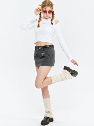 Sonicelife-Sexy White Backless Cut-Off Long-Sleeved Top