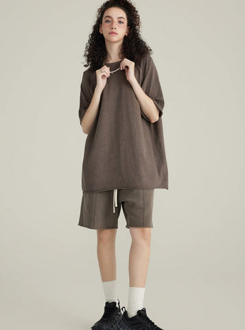 Sonicelife-Loose Brown Basic Solid Color Casual Shirt