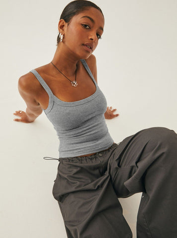 Sonicelife-Grey Sexy Knitted Camisole Sleeveless Crop Top