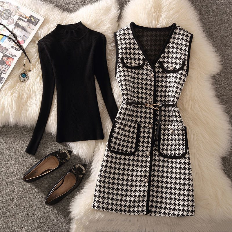 business casual outfits woman Vest Women's Clothing Autumn and Winter New Chanel Style Vest Internet Celebrity Fashion Age-Reducing Bottoming Shirt Two-Piece Suit for Women