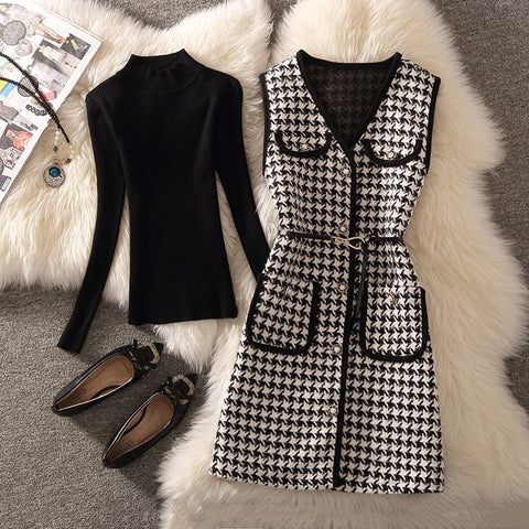 business casual outfits woman Vest Women's Clothing Autumn and Winter New Chanel Style Vest Internet Celebrity Fashion Age-Reducing Bottoming Shirt Two-Piece Suit for Women