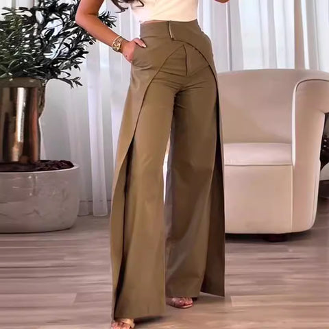 business casual outfits woman New Cross-Design Casual Wide-Leg Pants