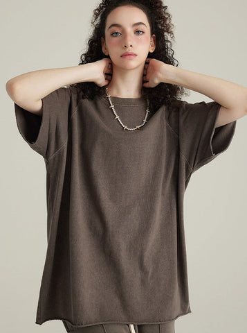 Sonicelife-Loose Brown Basic Solid Color Casual Shirt