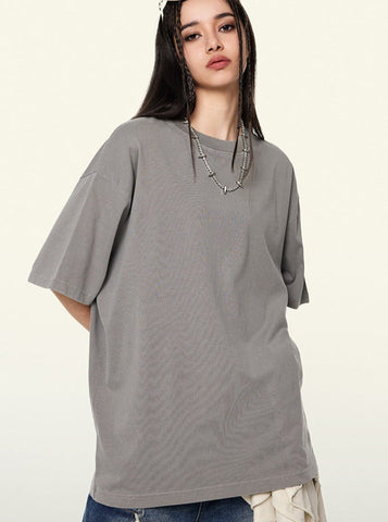 Sonicelife-Gray Trendy Vintage Short-Sleeved Loose T-Shirt