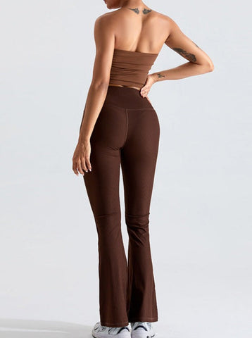 Sonicelife-Brown Threaded Chest-Wrapped Slim Fitting Tube Top