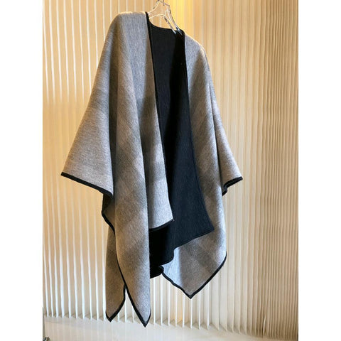 outfit inspo fall British Plaid Cashmere Wool Cloak Double-Sided Dual-Use Oversized Shawl Scarf Thickened Warm Autumn and Winter All-Matching Women