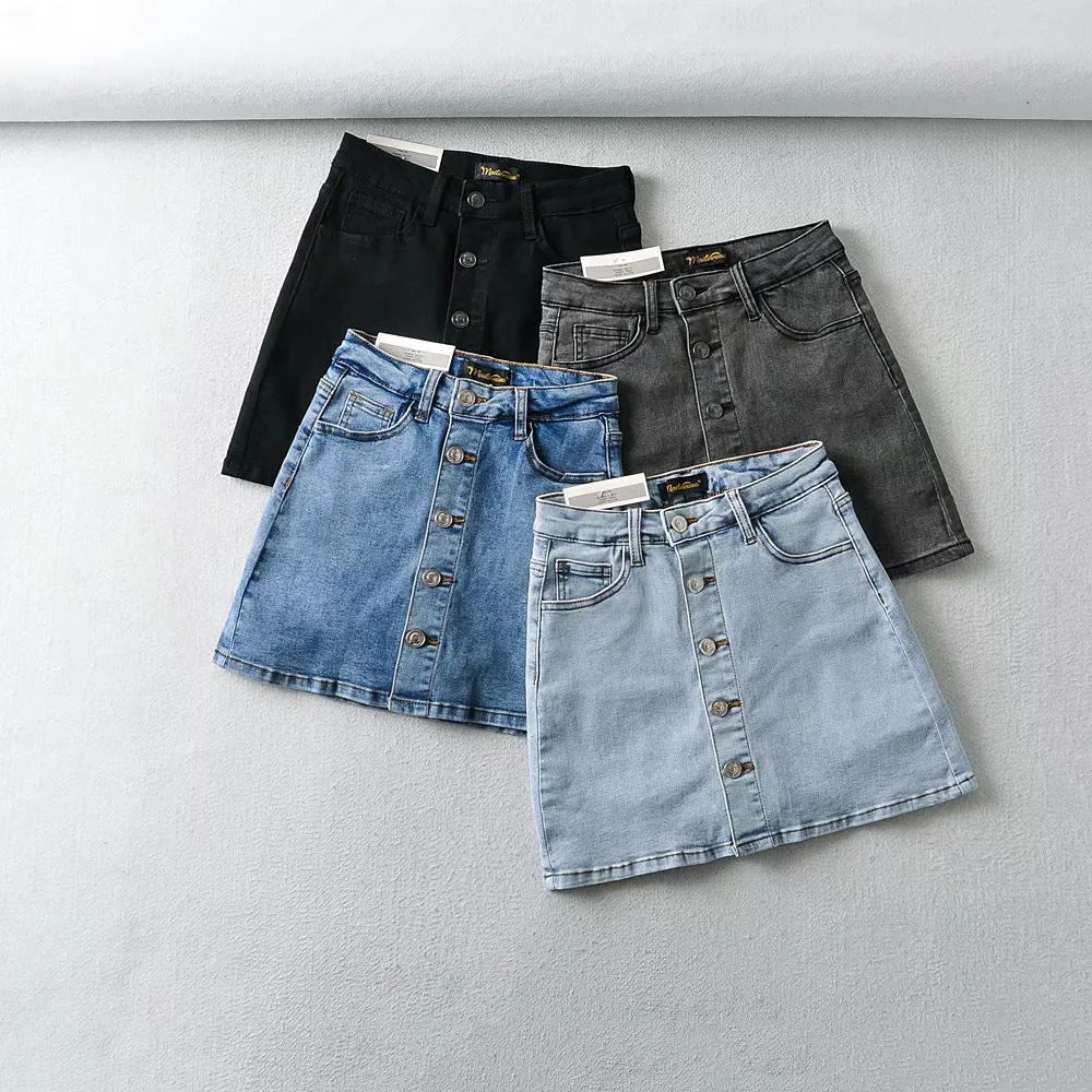 church outfit Single-Breasted Denim Skirt for Women Spring and Summer Elastic Slim Fit High Elastic Anti-Exposure Sheath Skirt Denim Skirt