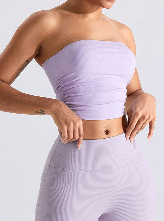 Sonicelife-Purple Threaded Chest-Wrapped Slim Fitting Tube Top