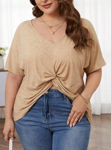 Sonicelife-Loose Casual V-Neck Hem Top