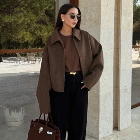 Fall 2024 Women's Jacket Elegant Solid Color Lapel Short Women's Coat Jacket