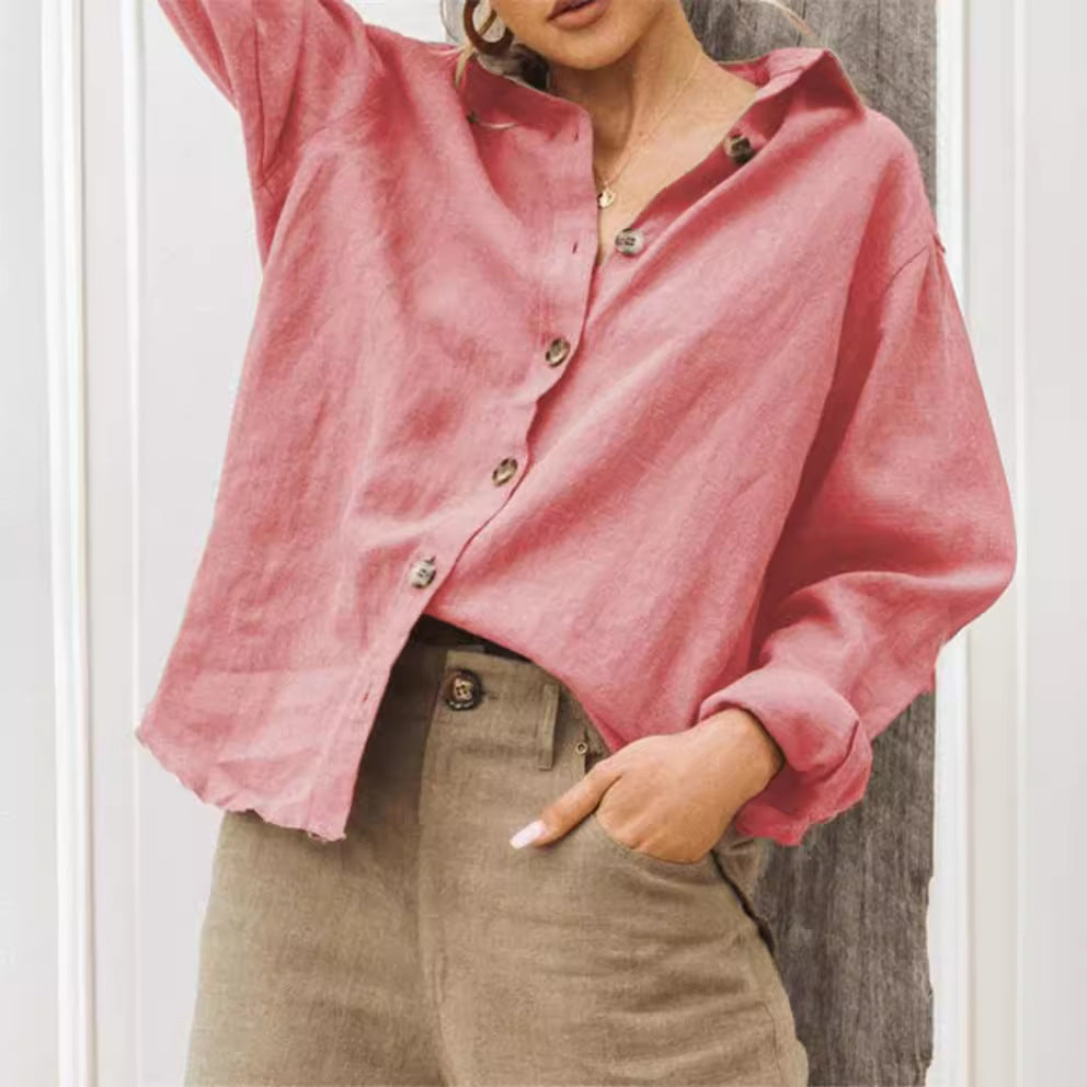 fashion outfits 2024 Autumn and Winter Fashion Lapel Long Sleeve Cotton and Linen Loose Women's Shirt