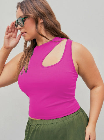 Sonicelife-Sexy Hollow Round Neck Sleeveless Top