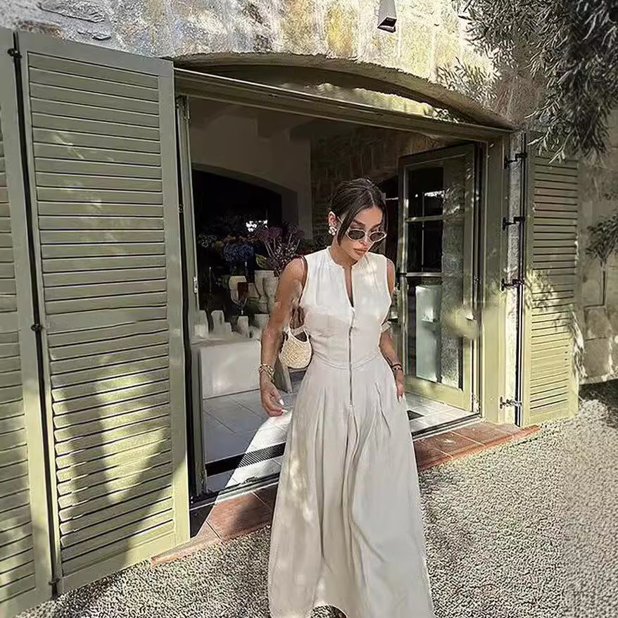 dress to impress outfits New Women's Fashionable round Neck Sleeveless Waist Dress