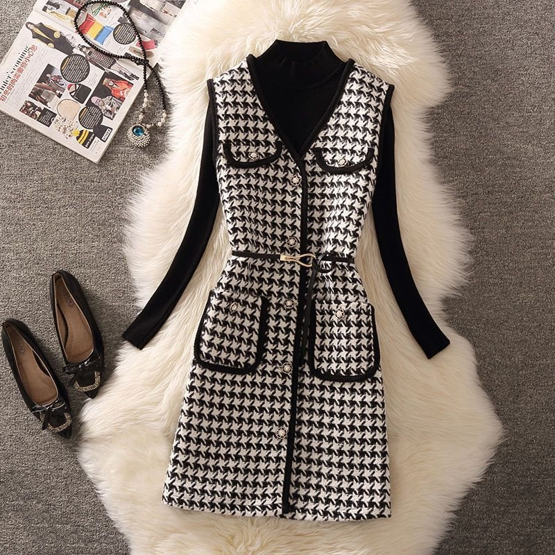 business casual outfits woman Vest Women's Clothing Autumn and Winter New Chanel Style Vest Internet Celebrity Fashion Age-Reducing Bottoming Shirt Two-Piece Suit for Women