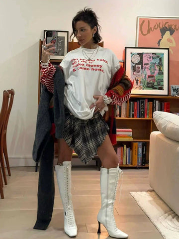Sonicelife-White Aesthetic Funny Vintage Tee