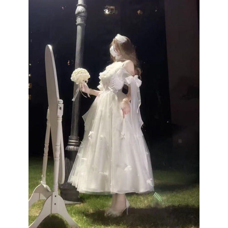 mythical creatures dress to impress Evening Dress New White Summer Wind Chimes Spring and Summer White Moonlight Feeling Stairs Butterfly Theme Fairy Fairy Fairy Skirt