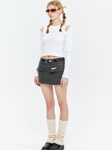 Sonicelife-Sexy White Backless Cut-Off Long-Sleeved Top