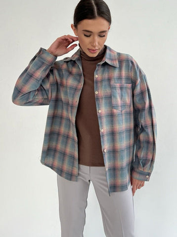 Sonicelife-Casual Plaid Long Sleeve Button Down Cardigan