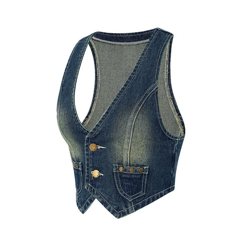 dti outfits Fashion Retro Denim Vest for Women