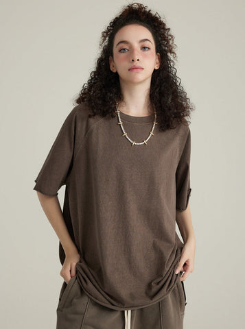 Sonicelife-Loose Brown Basic Solid Color Casual Shirt