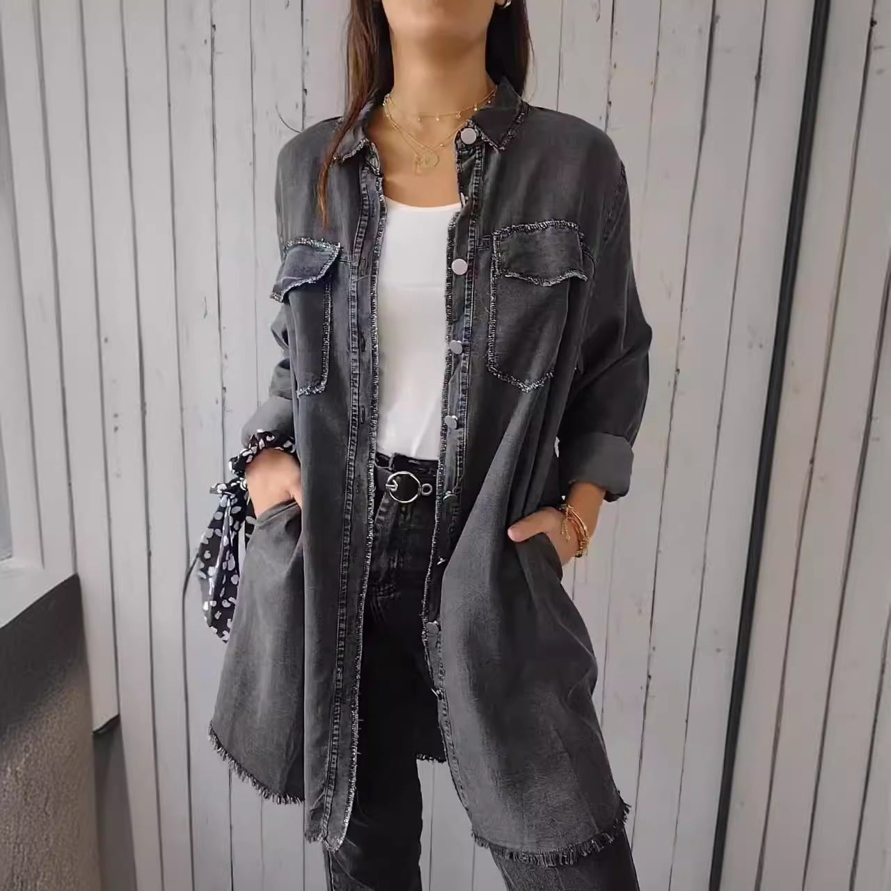 concert outfit 2024 Ins Street Style Autumn Fashion Loose Lapel Women's Denim Coat 9771