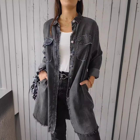 concert outfit 2024 Ins Street Style Autumn Fashion Loose Lapel Women's Denim Coat 9771