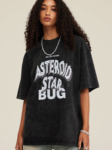 Sonicelife-Black Casual Asteroid Letter Printed Shirt