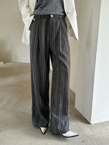 skater boy outfits Dtwo Autumn and Winter Contrast Color Stitching Striped Woolen Wool Mopping Pants Trousers Straight Pants Original Niche Design Women's Pants