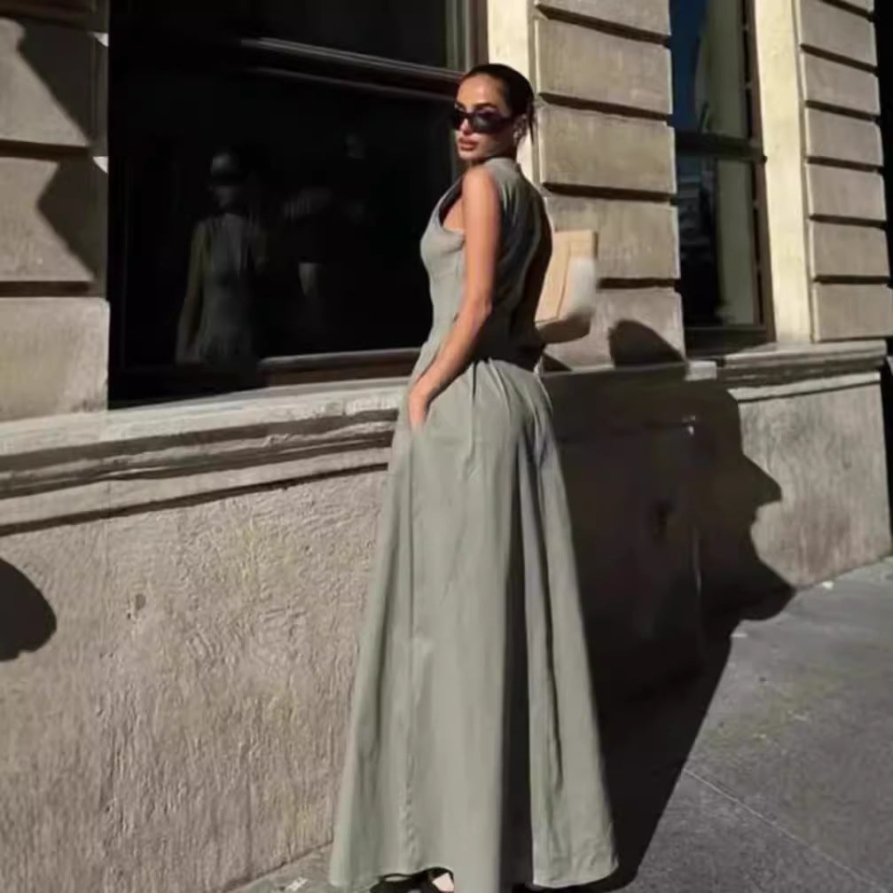 dress to impress outfits New Women's Fashionable round Neck Sleeveless Waist Dress