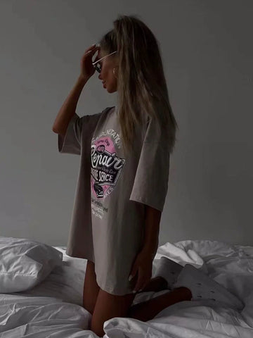 Sonicelife-Retro Vintage Heavy Half Sleeve Loose Shirt
