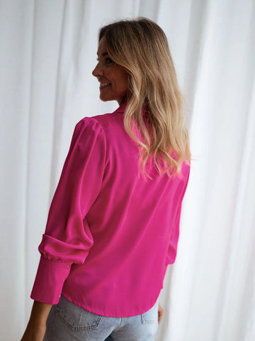 Sonicelife-Pink Women Loose Button Down Long Sleeve Shirt