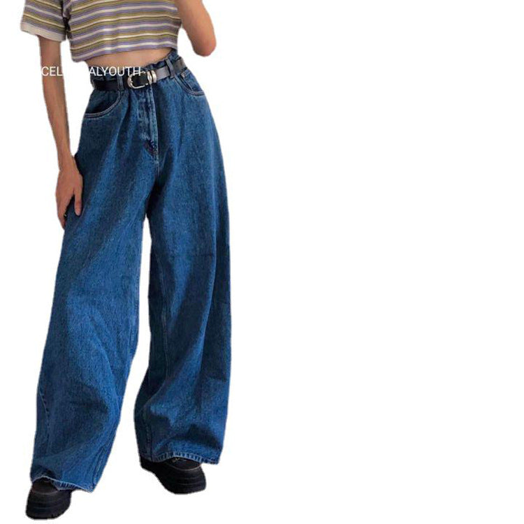 y2k outfits INS Trendy Wide-Leg Pants Classic High Waist Denim Flared Trousers