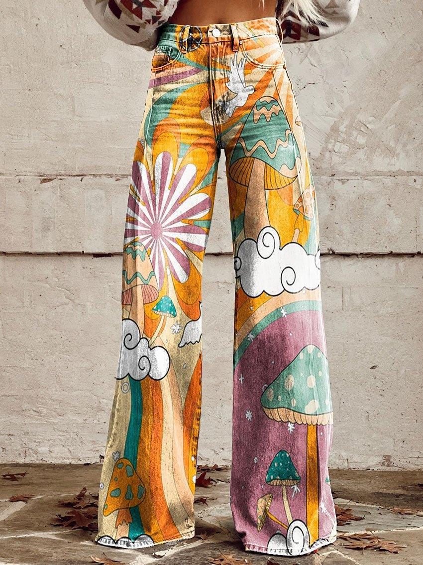 2000s fashion 2024 New 3D Thermal Transfer Flared Pants Simulation Denim Trousers Loose Pants