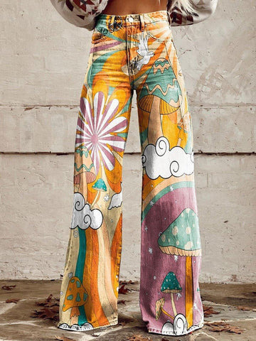 2000s fashion 2024 New 3D Thermal Transfer Flared Pants Simulation Denim Trousers Loose Pants