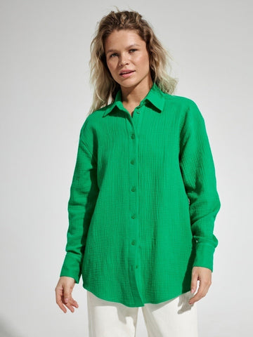 Sonicelife-Elegant Green Loose Temperament Polo Shirt