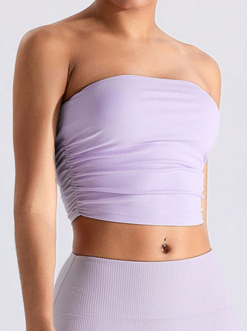 Sonicelife-Purple Threaded Chest-Wrapped Slim Fitting Tube Top