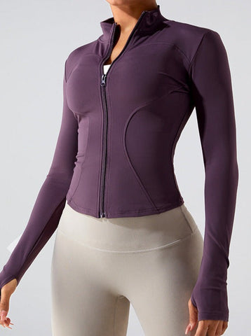 Sonicelife-Violet Zipper Long-Sleeved Quick Drying Fitness Sports Top