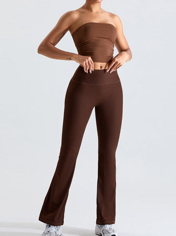 Sonicelife-Brown Threaded Chest-Wrapped Slim Fitting Tube Top